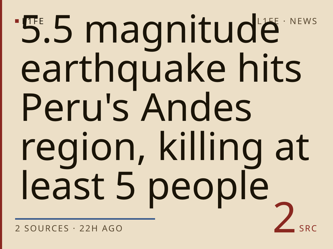 5.5 magnitude earthquake hits Peru's Andes region, killing at least 5 people