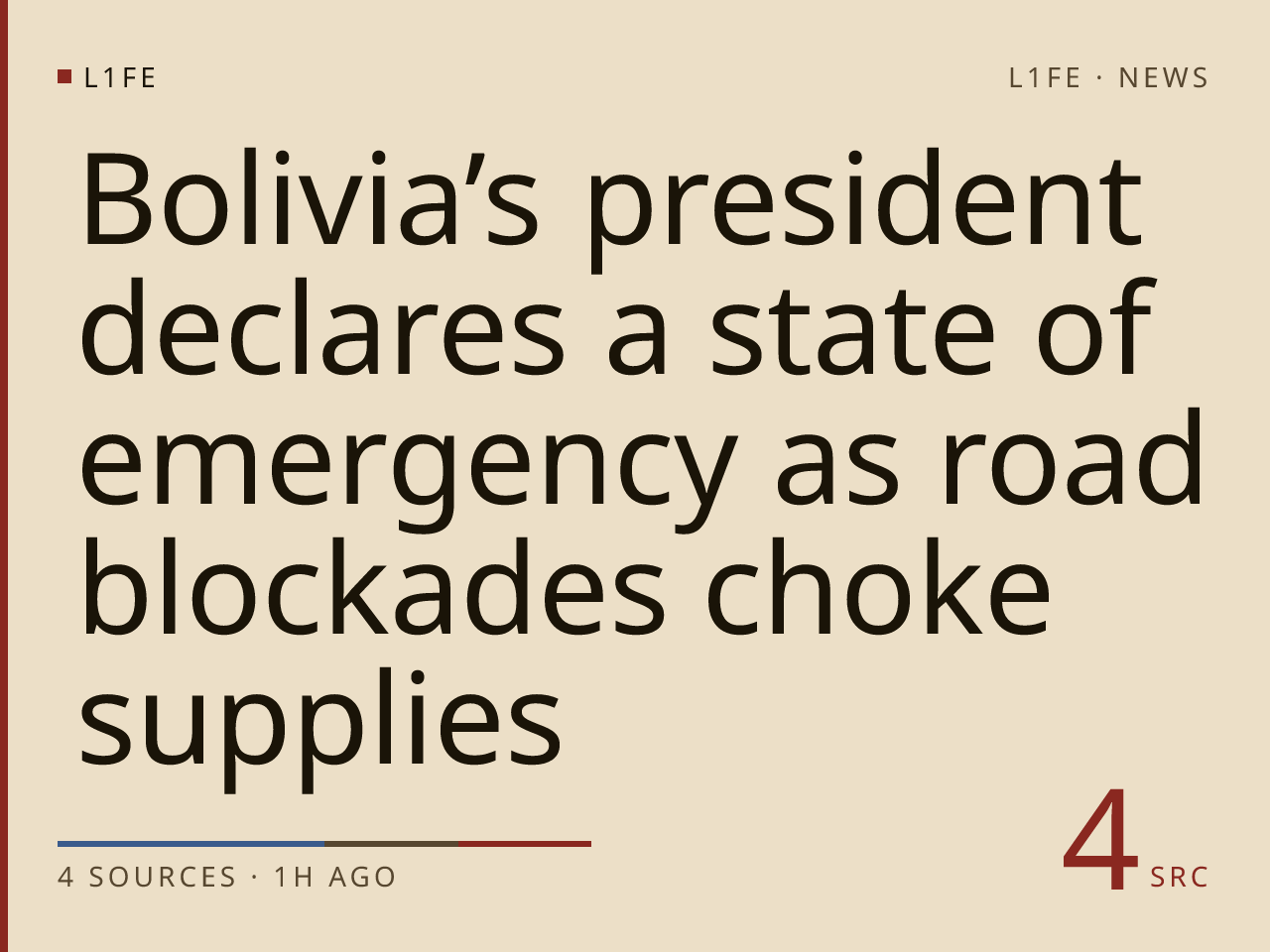 Bolivia’s president declares a state of emergency as road blockades choke supplies