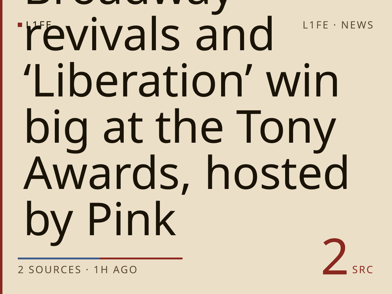 Broadway revivals and ‘Liberation’ win big at the Tony Awards, hosted by Pink