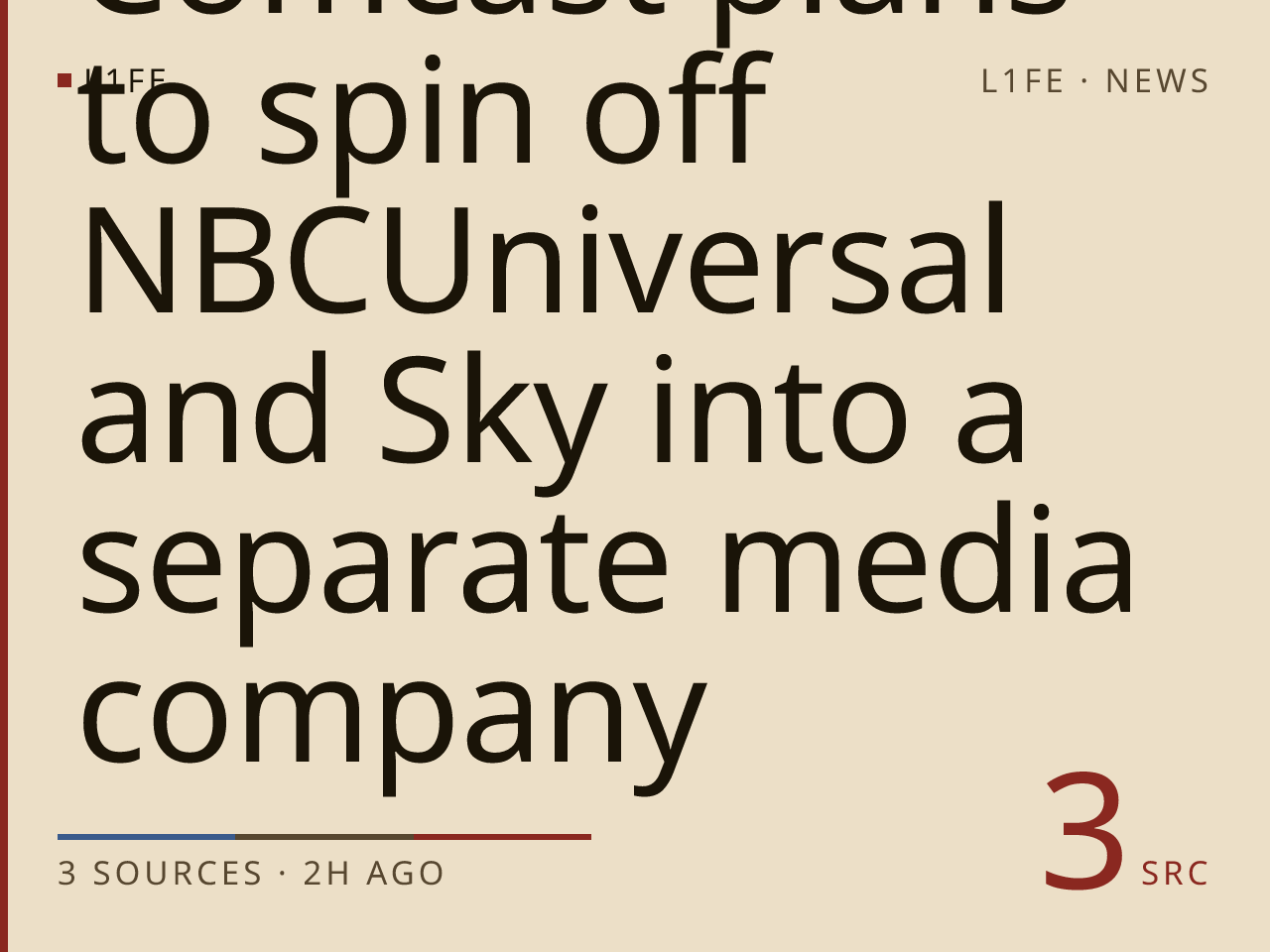Comcast plans to spin off NBCUniversal and Sky into a separate media company
