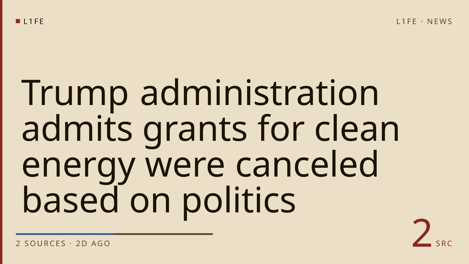 Trump administration admits grants for clean energy were canceled based on politics