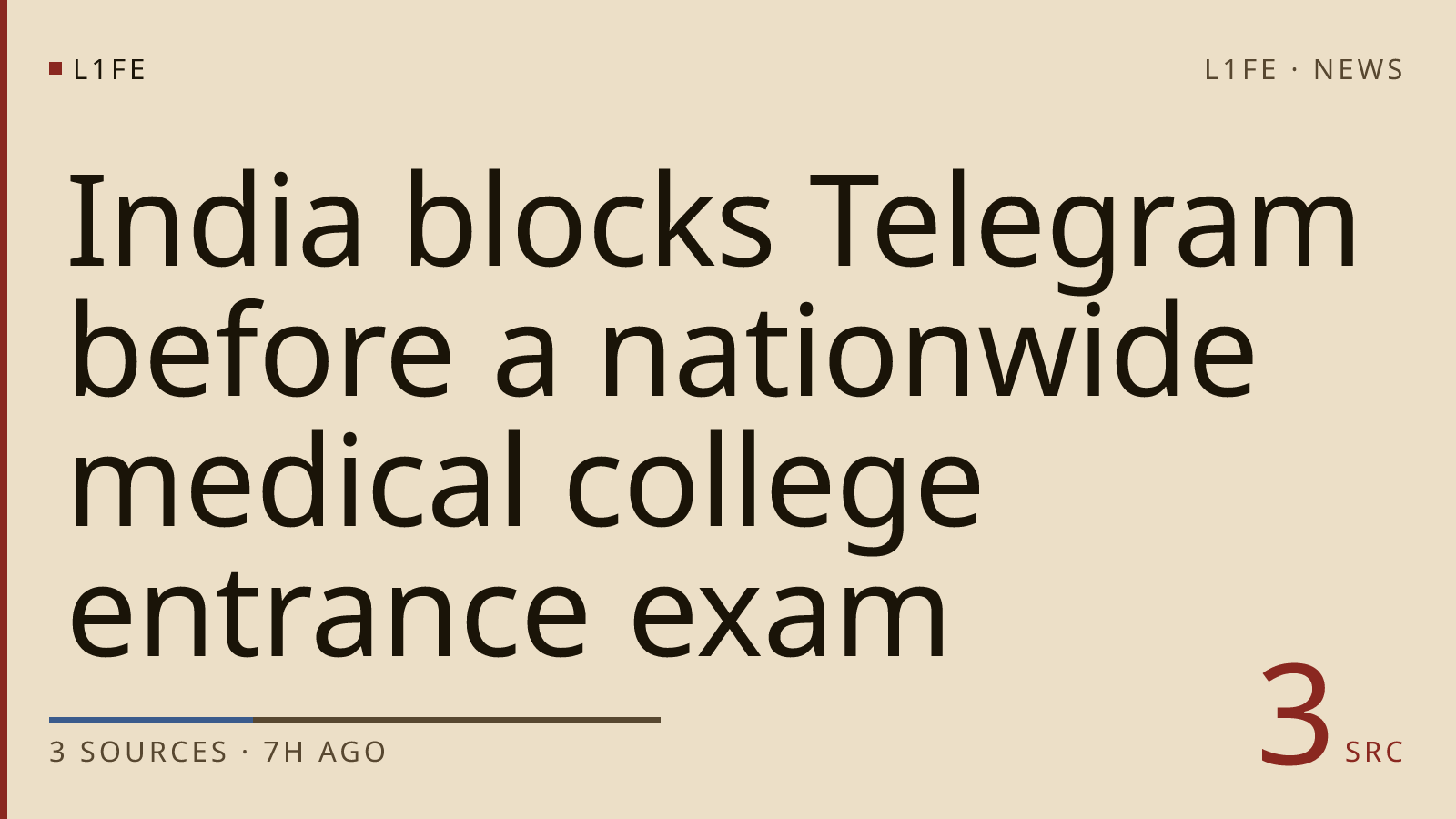 India blocks Telegram before a nationwide medical college entrance exam