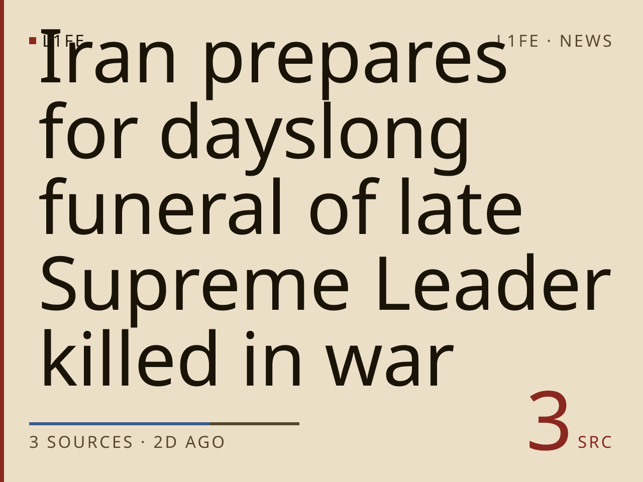 Iran prepares for dayslong funeral of late Supreme Leader killed in war