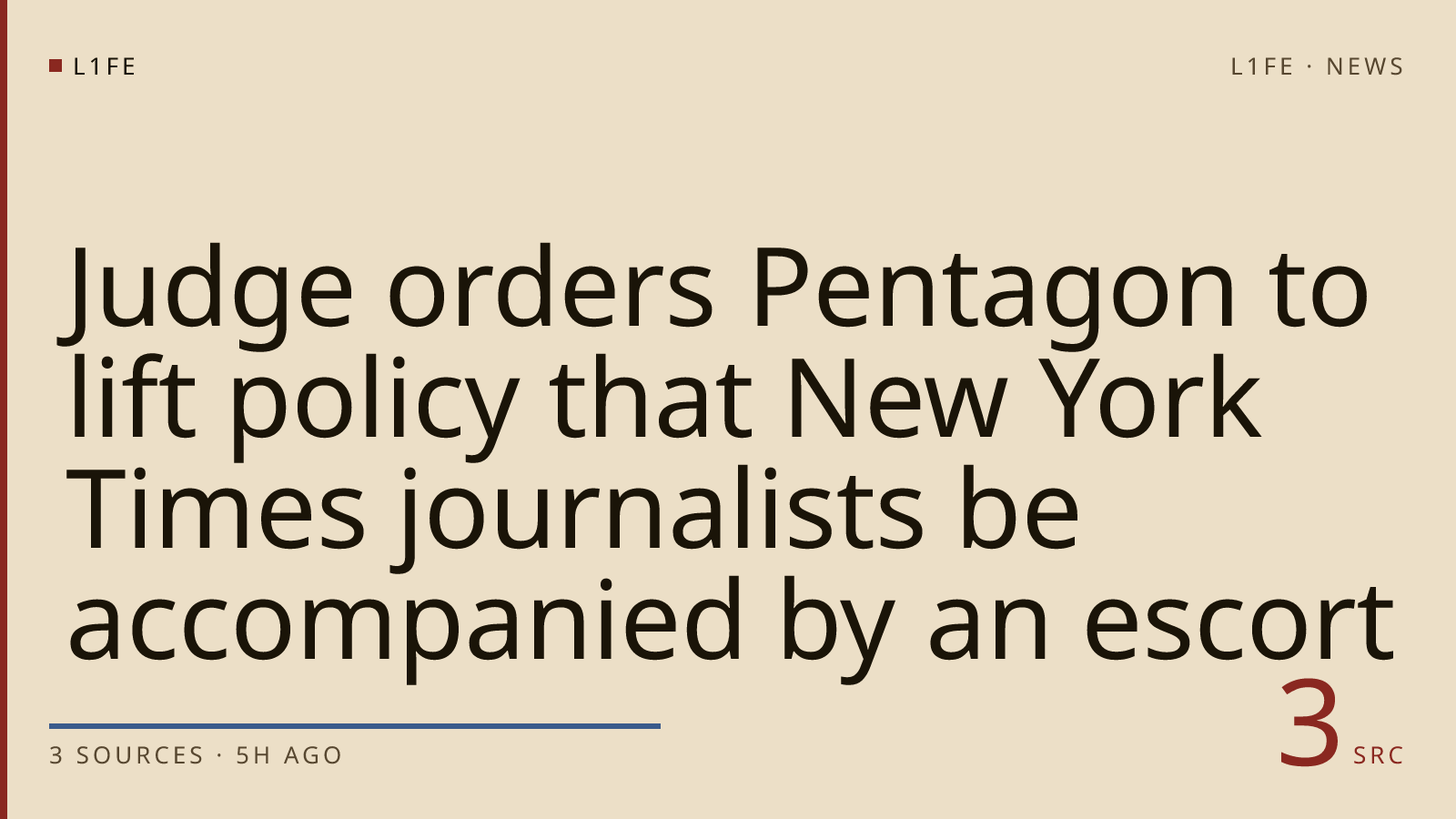 Judge orders Pentagon to lift policy that New York Times journalists be accompanied by an escort