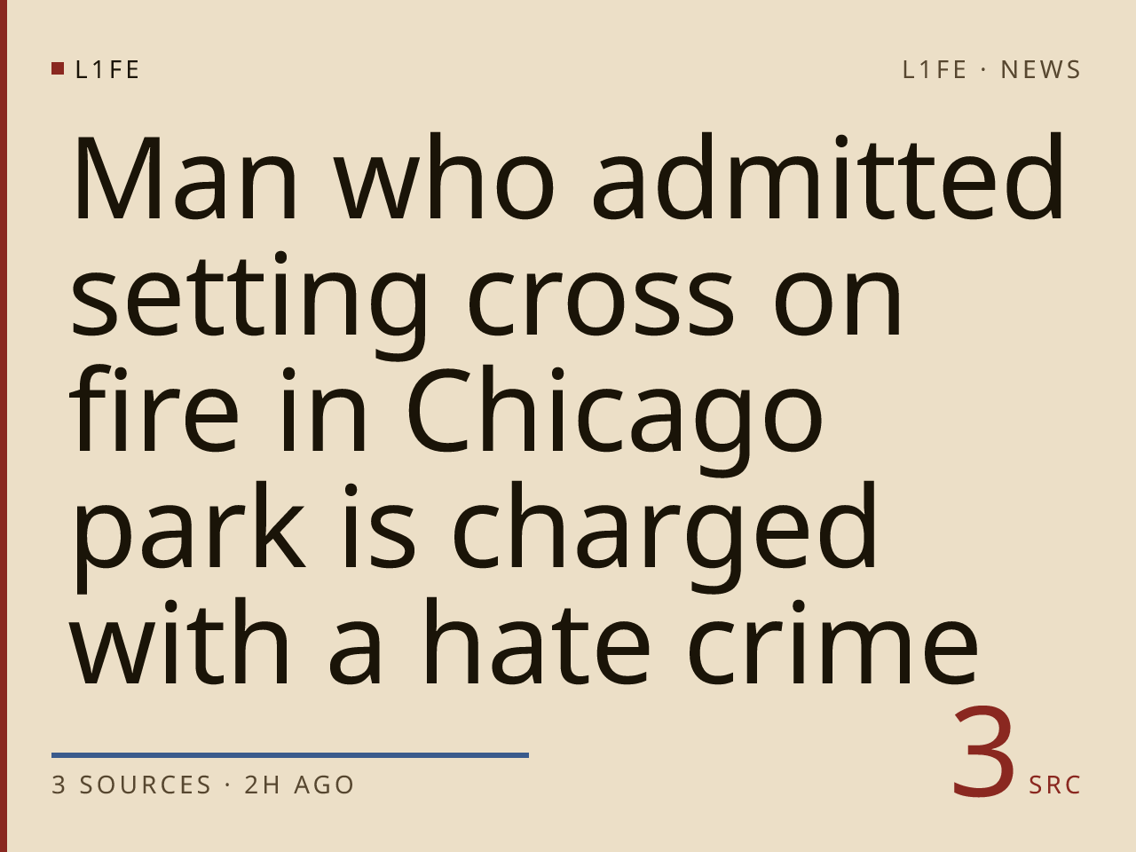 Man who admitted setting cross on fire in Chicago park is charged with a hate crime