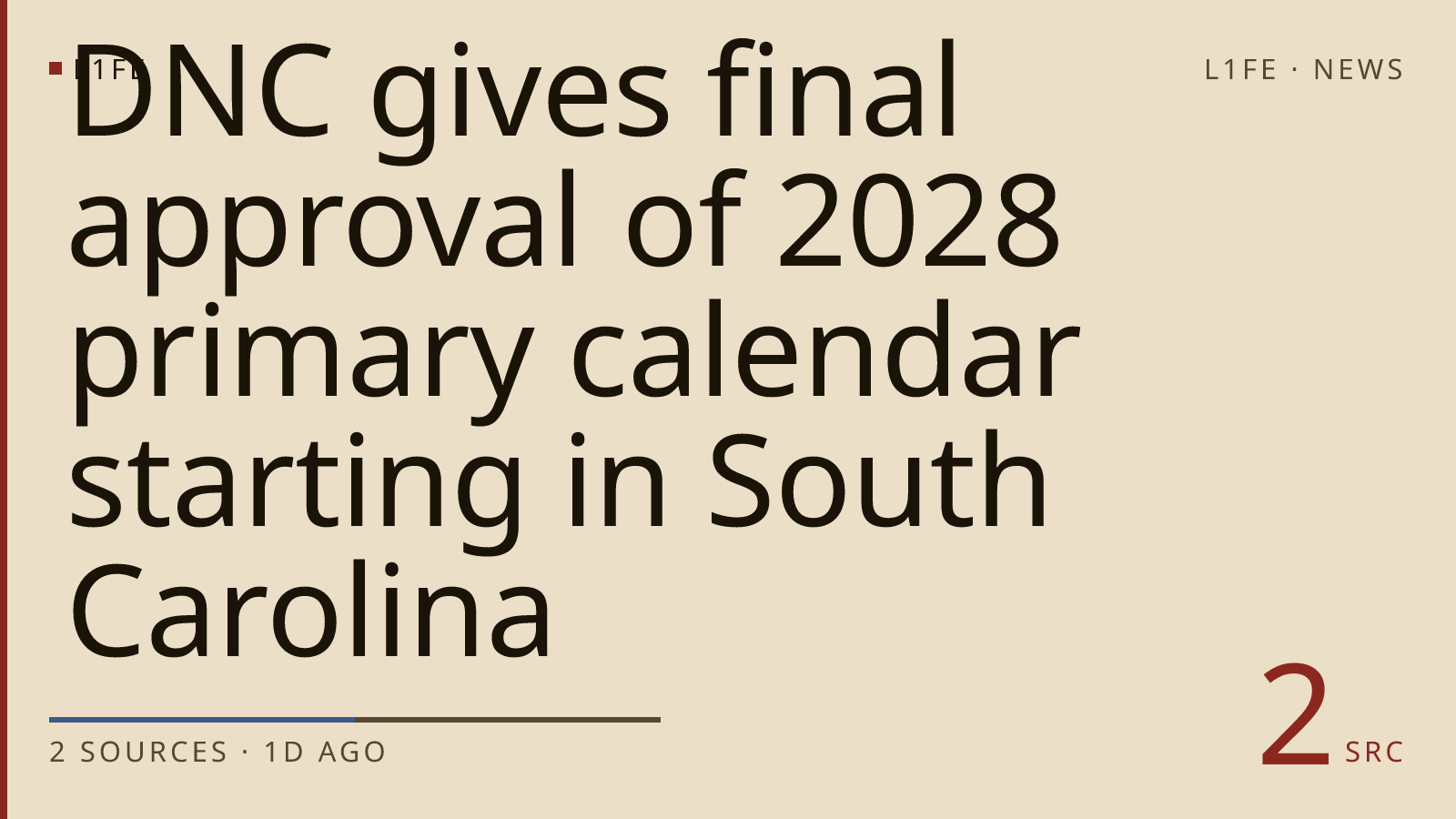 DNC gives final approval of 2028 primary calendar starting in South Carolina