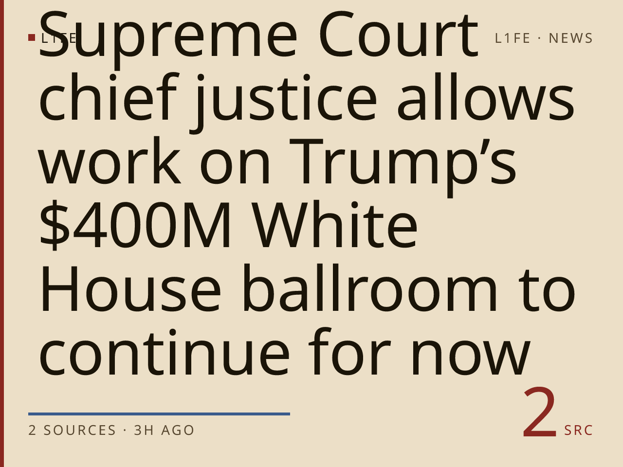 Supreme Court chief justice allows work on Trump’s $400M White House ballroom to continue for now