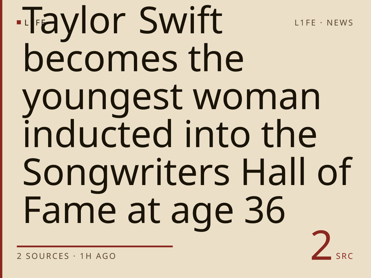 Taylor Swift becomes the youngest woman inducted into the Songwriters Hall of Fame at age 36