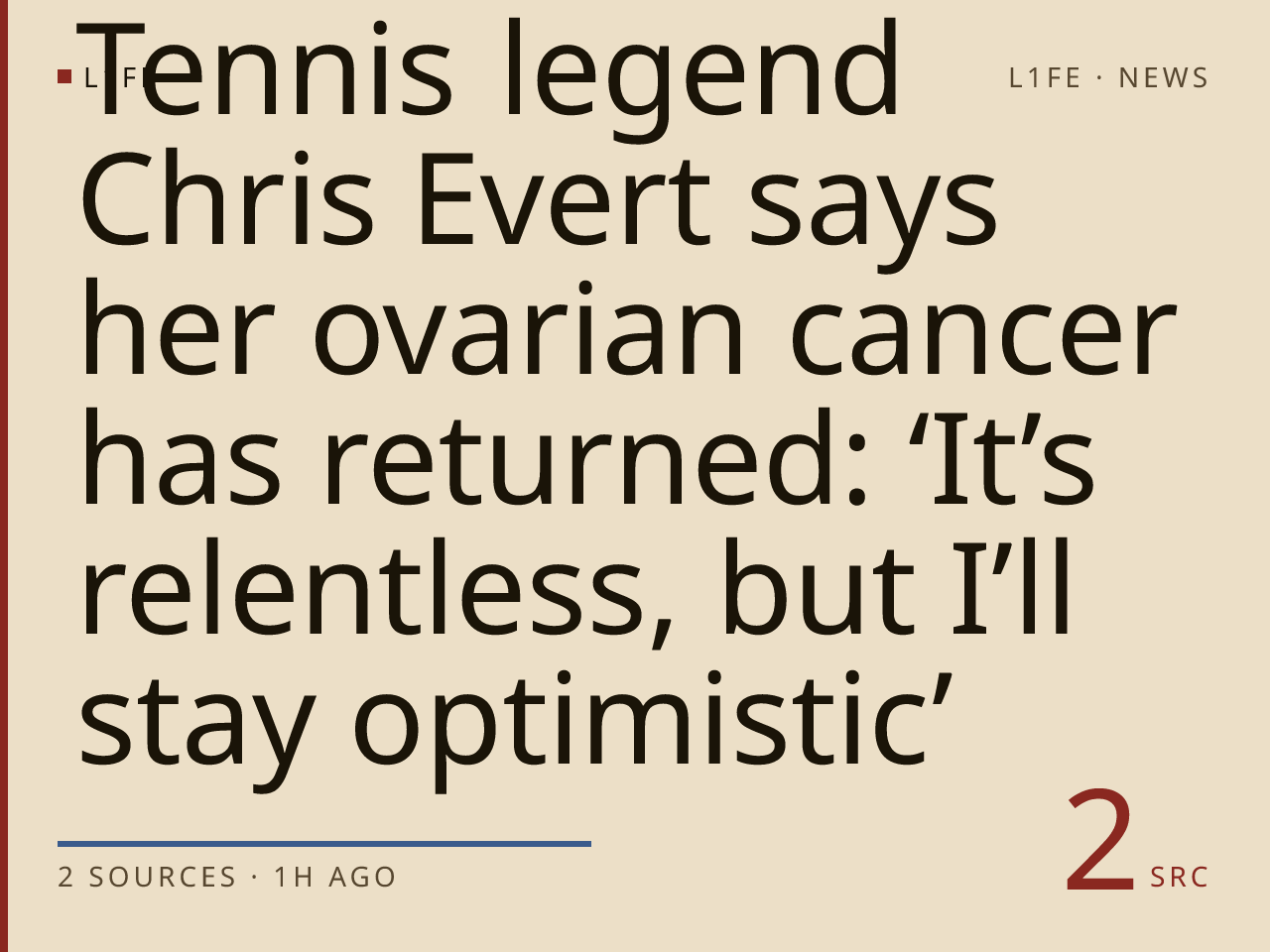 Tennis legend Chris Evert says her ovarian cancer has returned: ‘It’s relentless, but I’ll stay optimistic’