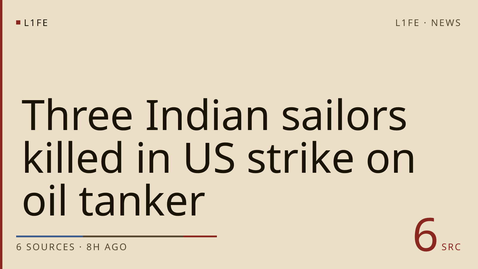 Three Indian sailors killed in US strike on oil tanker