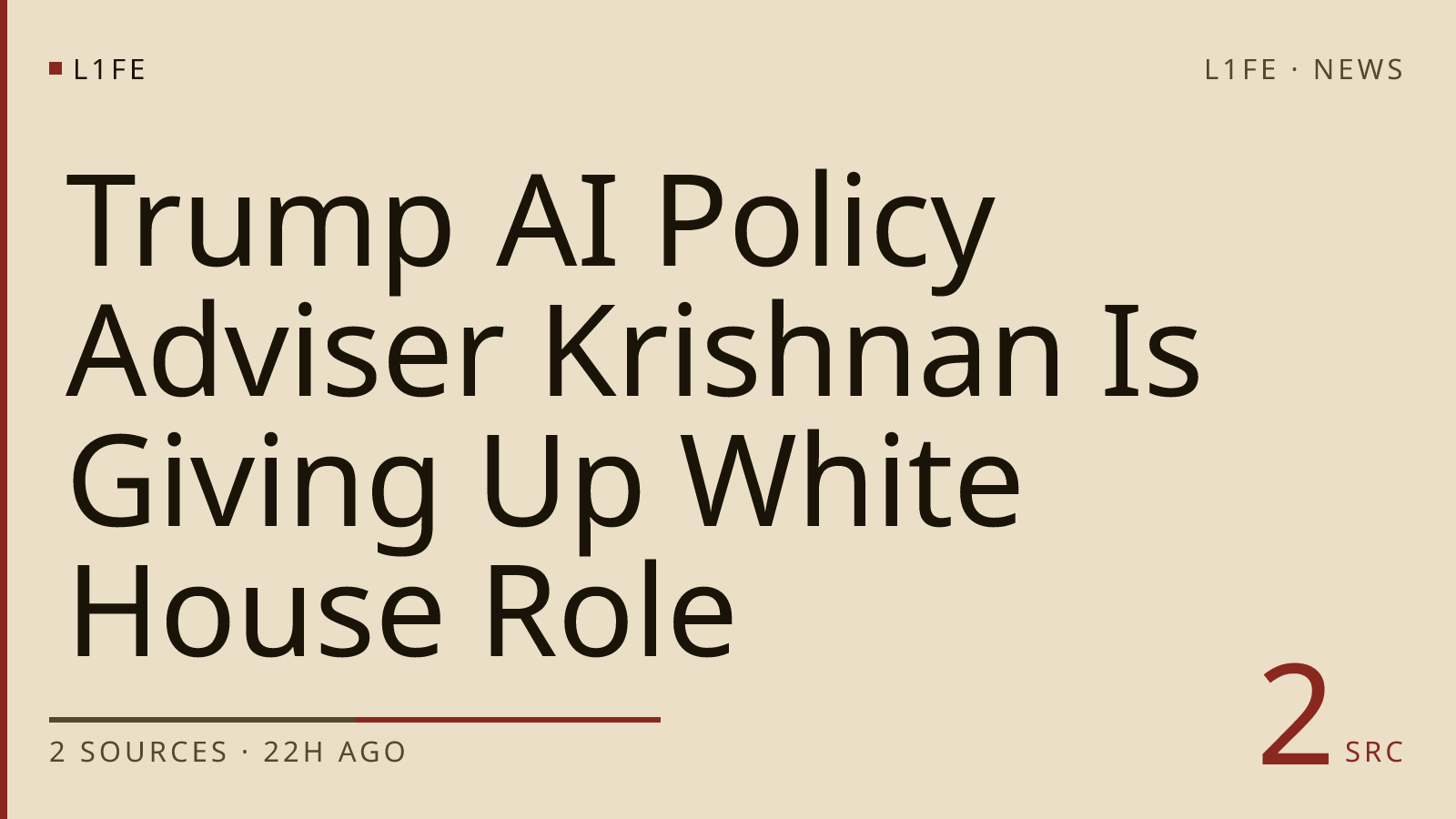 Trump AI Policy Adviser Krishnan Is Giving Up White House Role