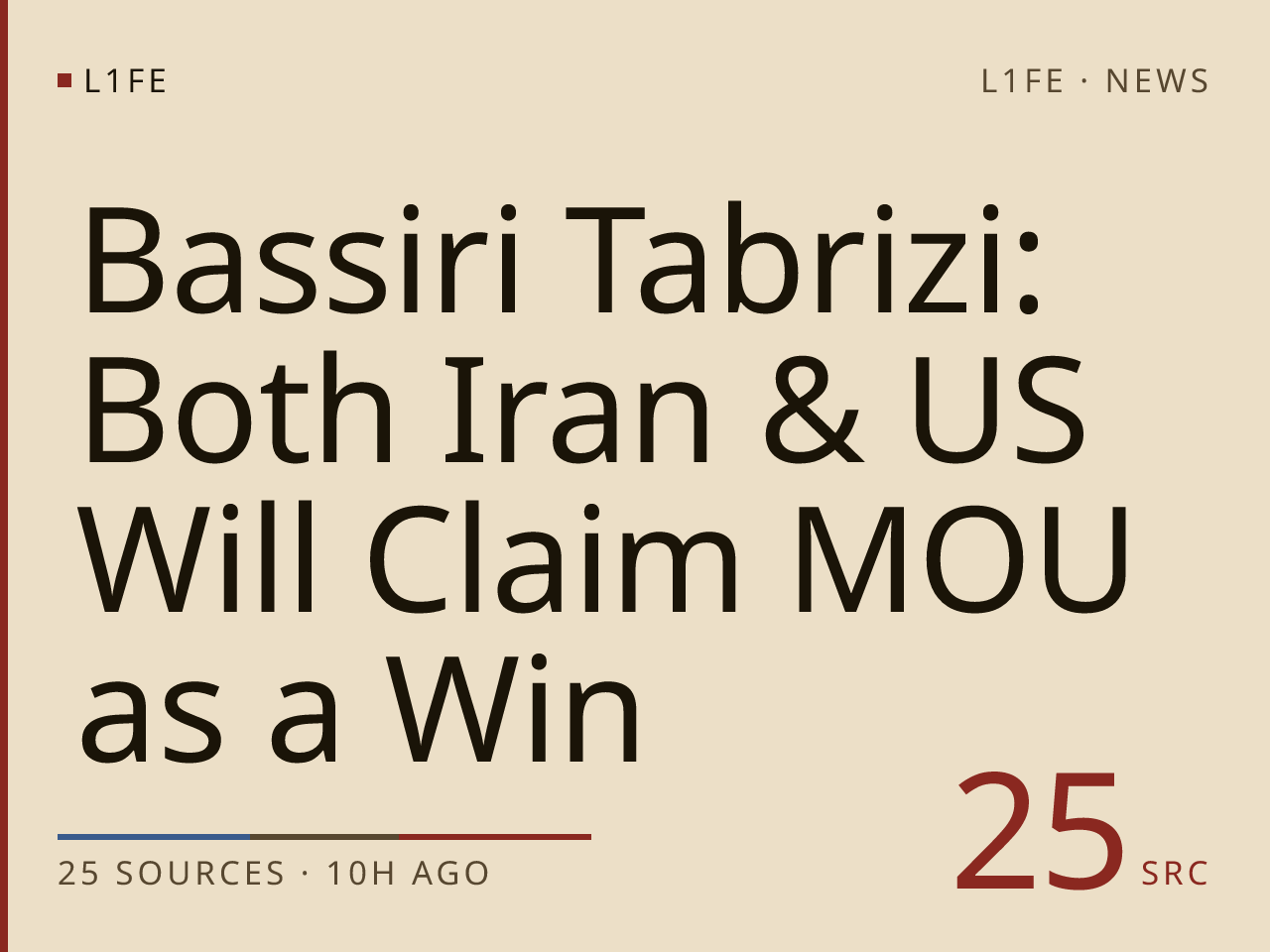 Bassiri Tabrizi: Both Iran & US Will Claim MOU as a Win