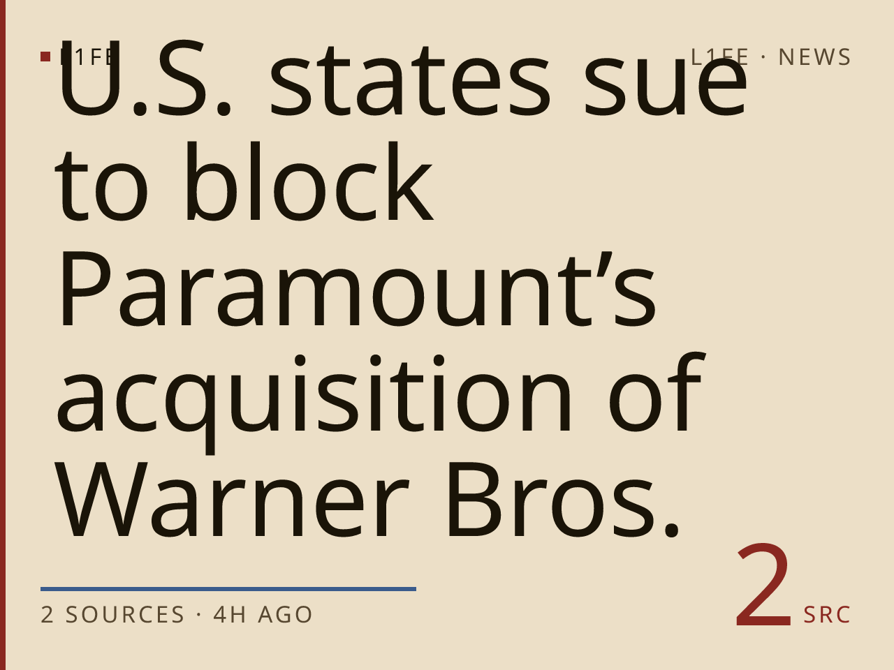 U.S. states sue to block Paramount’s acquisition of Warner Bros.