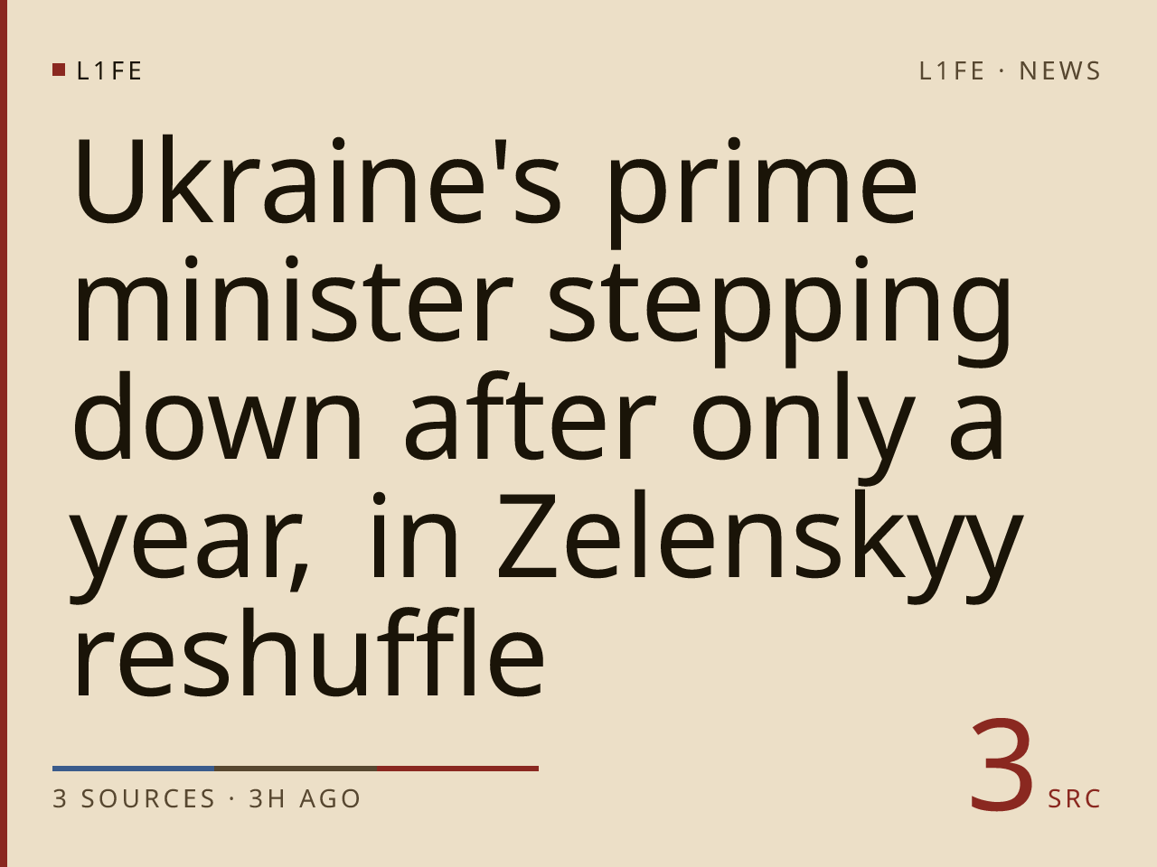 Ukraine's prime minister stepping down after only a year, in Zelenskyy reshuffle