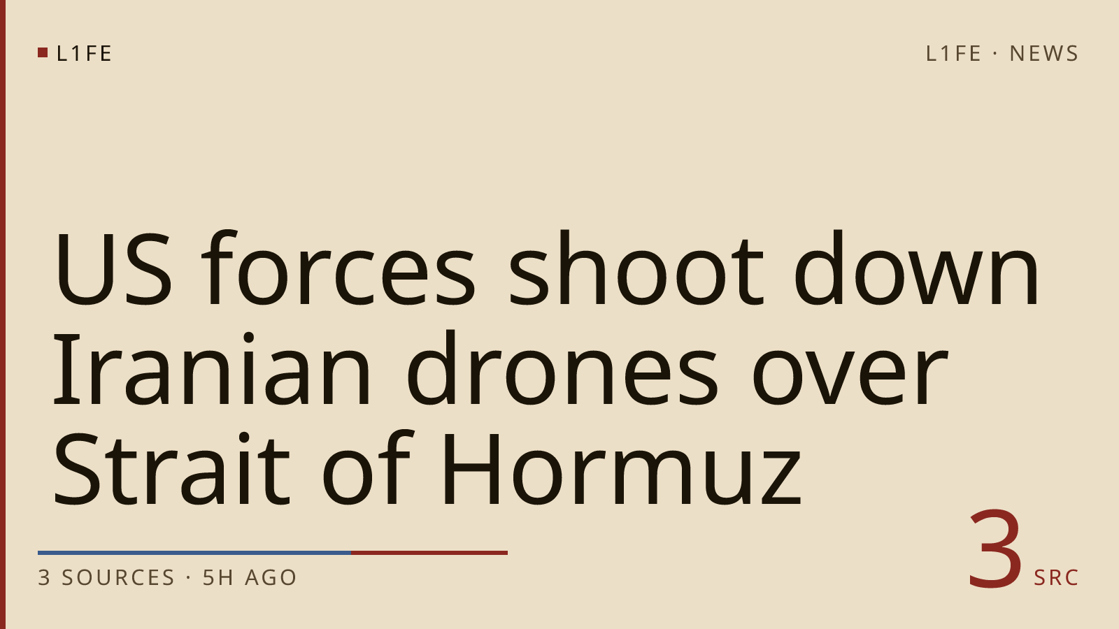 US forces shoot down Iranian drones over Strait of Hormuz
