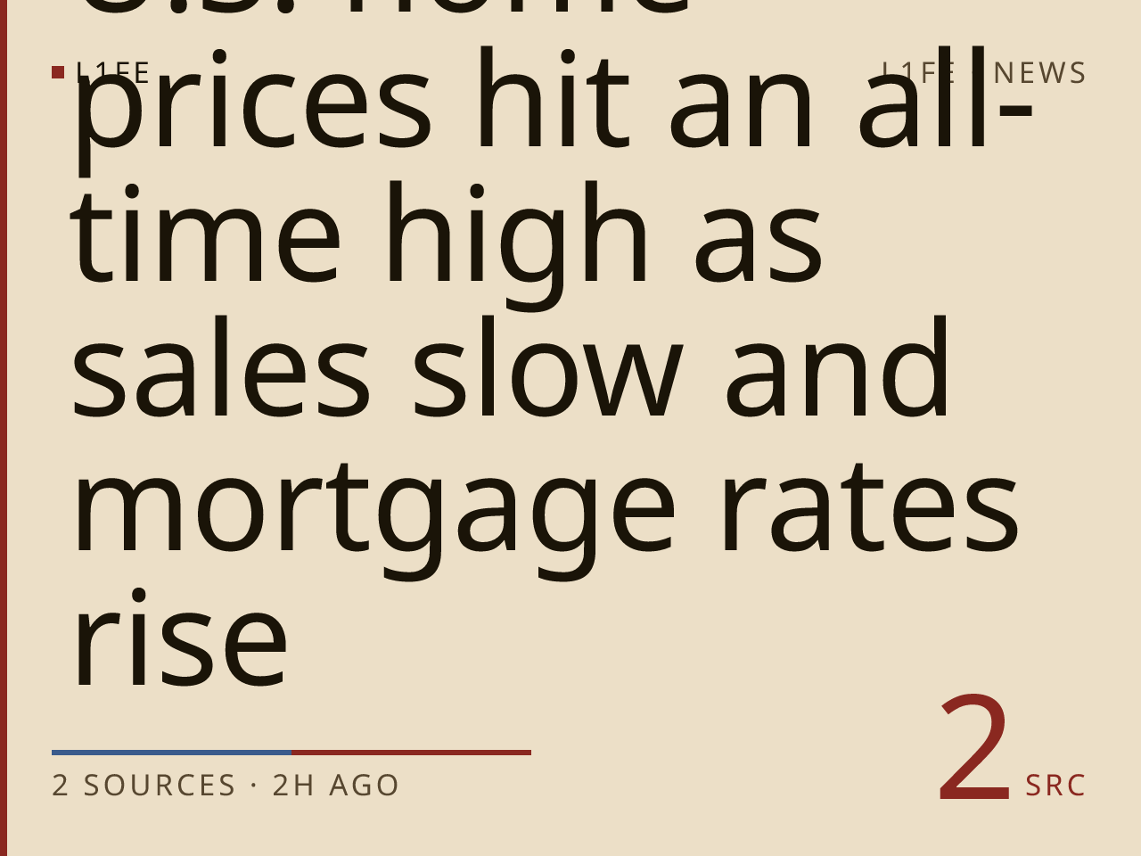 U.S. home prices hit an all-time high as sales slow and mortgage rates rise
