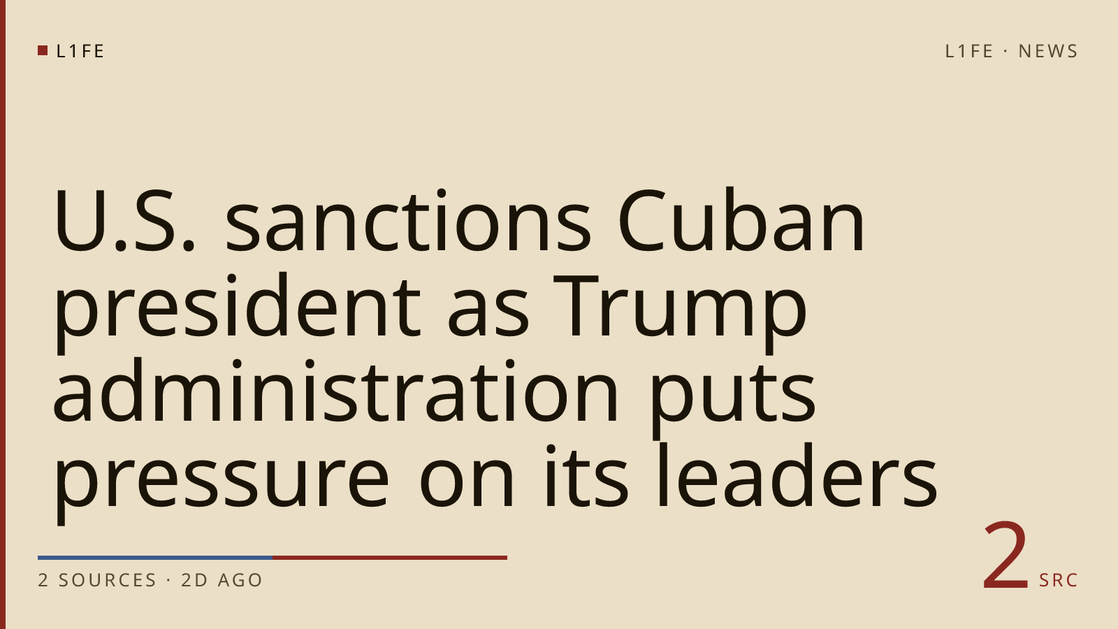 U.S. sanctions Cuban president as Trump administration puts pressure on its leaders