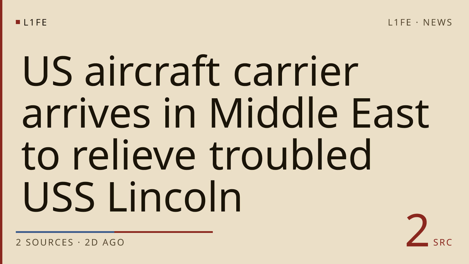 US aircraft carrier arrives in Middle East to relieve troubled USS Lincoln