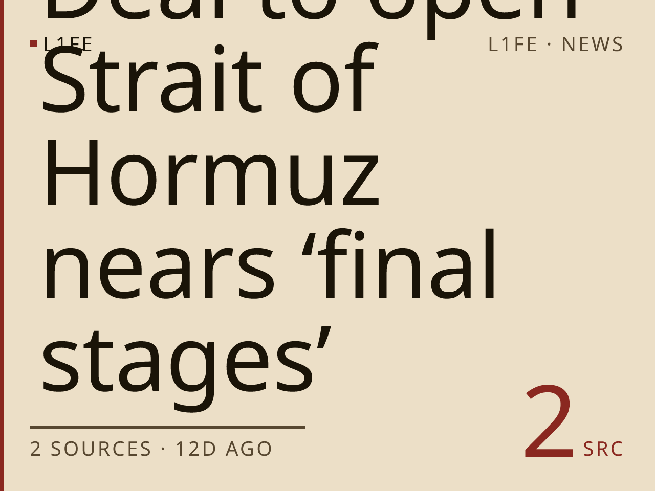 Deal to open Strait of Hormuz nears ‘final stages’