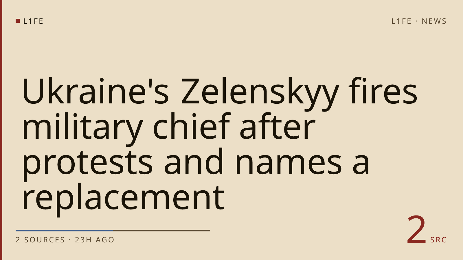 Ukraine's Zelenskyy fires military chief after protests and names a replacement