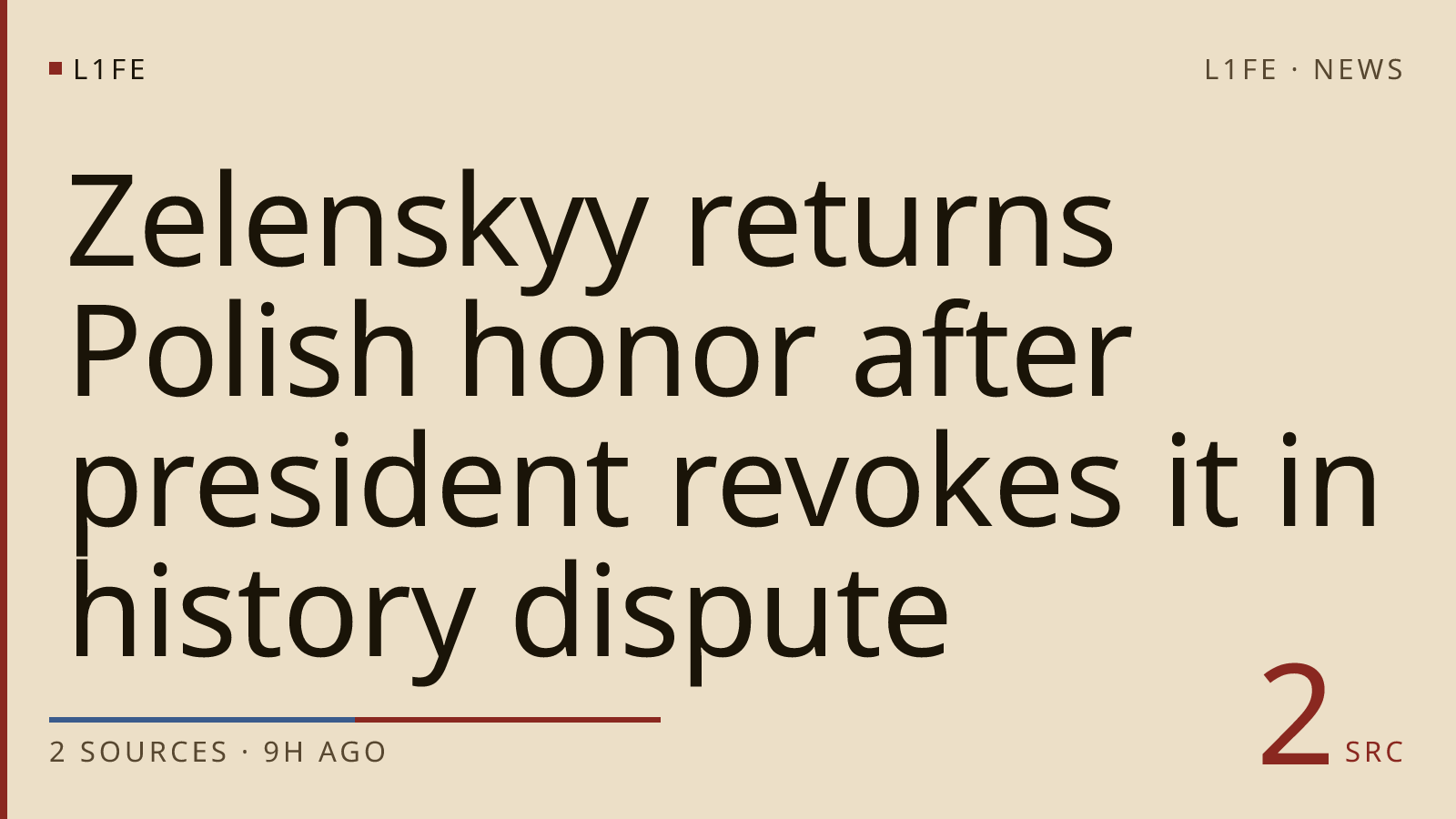 Zelenskyy returns Polish honor after president revokes it in history dispute
